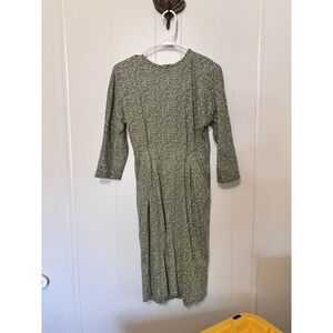Taurus II Vintage Women's Dress Olive Green 3/4 Sleeve Knee Length Made In USA